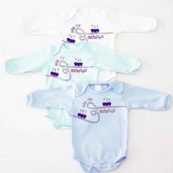 imagem KIT COM 3 BODY BABY 6556 PETUTINHA BRANCO VERDE AZUL