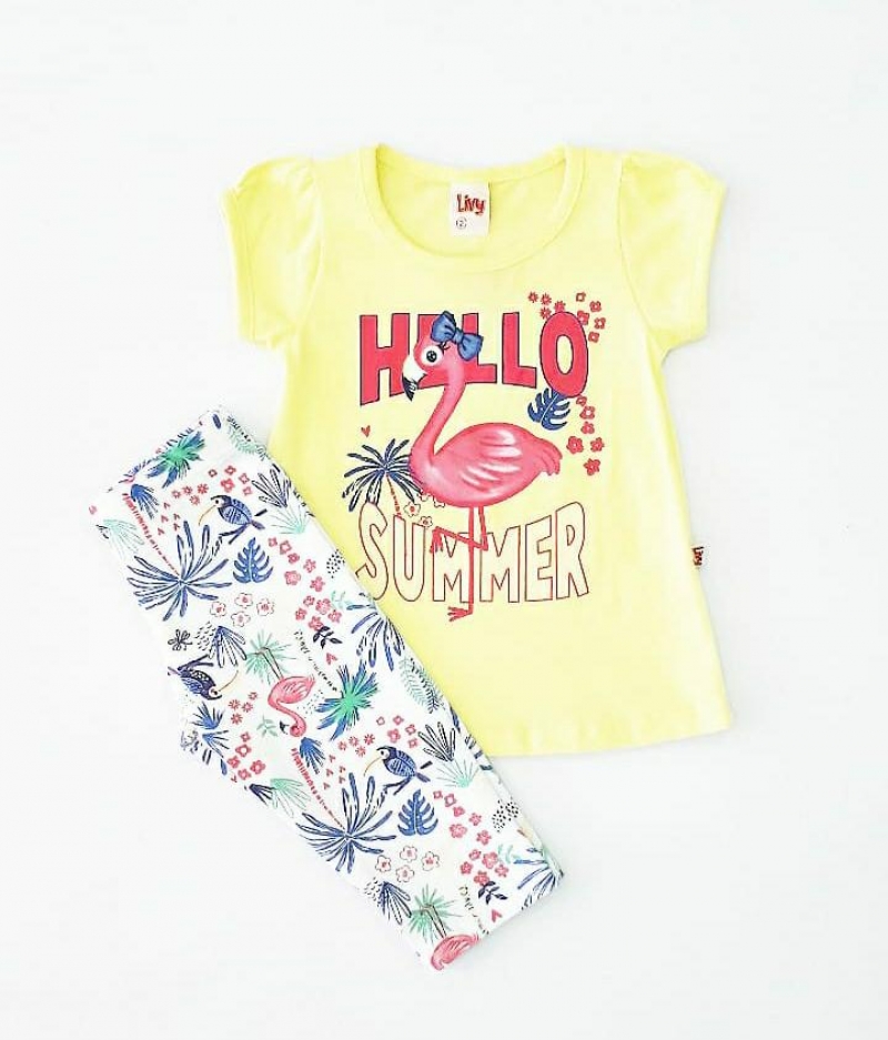 imagem CONJUNTO FLAMINGOS BLUSA MANGA CURTA AMARELO LIVY 6056