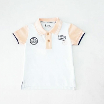 imagem CAMISETA POLO EM PIQUE CORAL/BRANCO MANGA ONDA MARINHA A2500