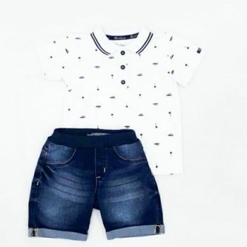 imagem CONJUNTO POLO E SHORTS BRANCO PARAÍSO BABY 9742 