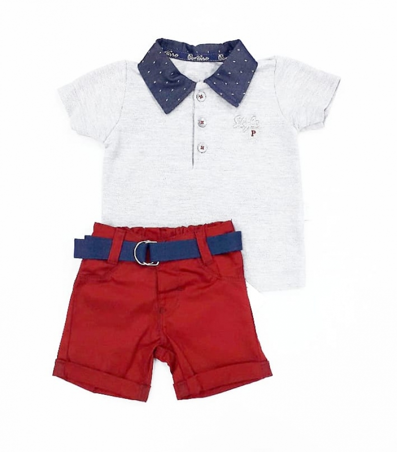 imagem CONJUNTO CAMISA POLO SHORTS SARJA CINTO MESCLA PARAÍSO 10059