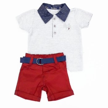 imagem CONJUNTO CAMISA POLO SHORTS SARJA CINTO MESCLA PARAÍSO 10059