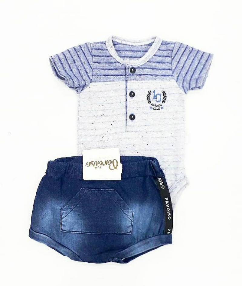 imagem CONJUNTO BABY BODY E SHORTS SARJA AZUL MEDIO PARAÍSO 10907 