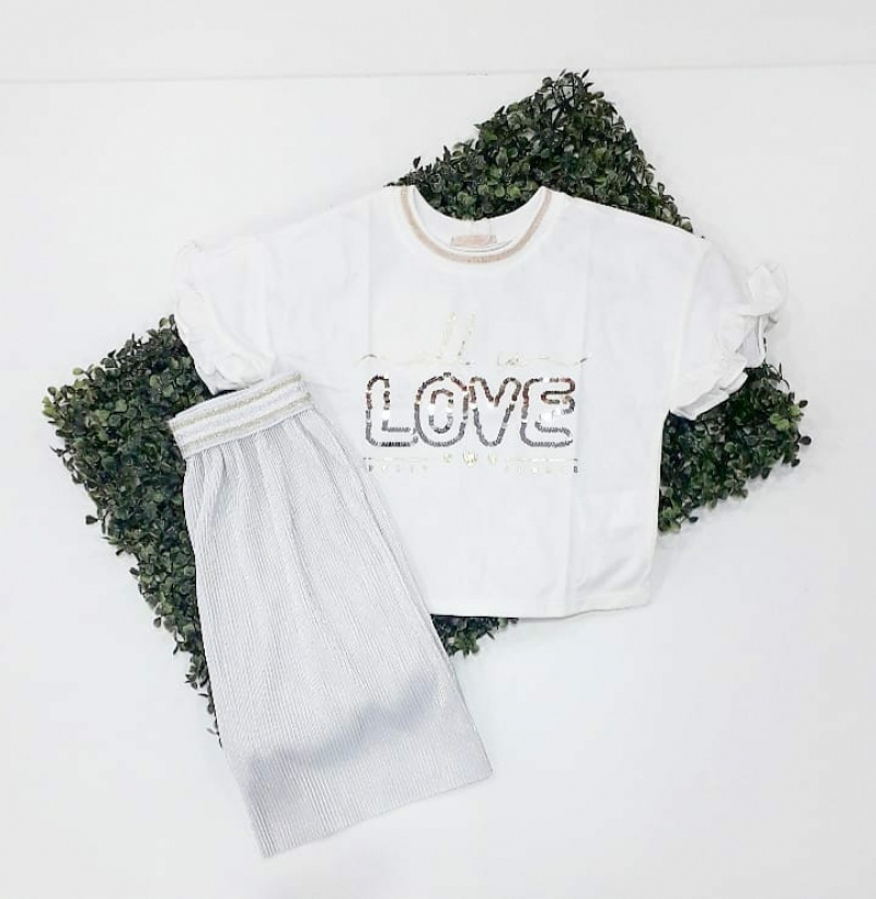 imagem 17222 CONJUNTO LOVE PETIT CHERIE BLUSA PAETÊ E SAIA PLISSADA