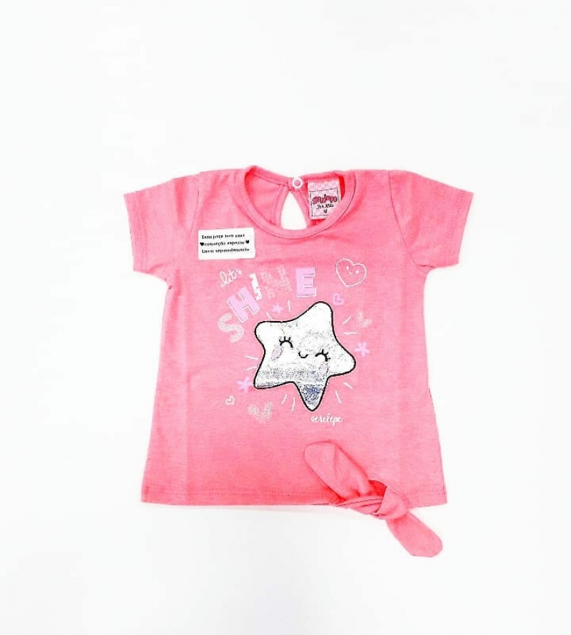 imagem 6075 BLUSA BABY ESTRELINHA MANGA CURTA  ROSA NEON SERELEPE