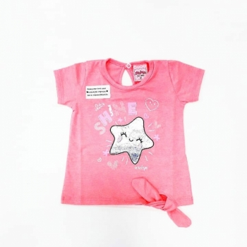 imagem 6075 BLUSA BABY ESTRELINHA MANGA CURTA  ROSA NEON SERELEPE