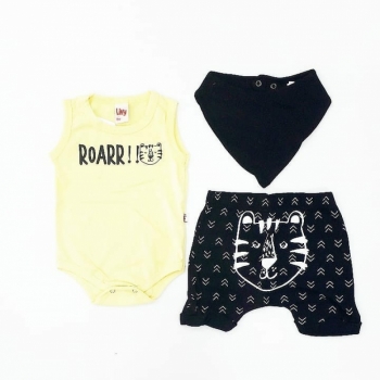 imagem 6724 TRIJUNTO ROAR TIGRE BODY E SHORTS  BANDANA  AMARELO LIVY