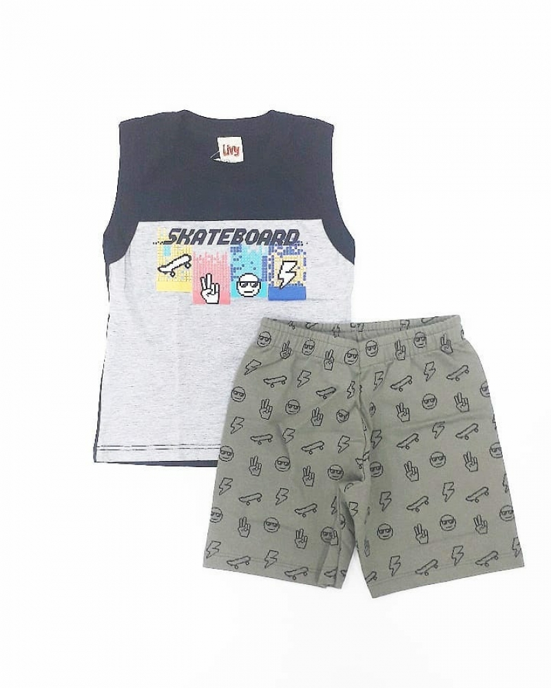 imagem 6737 CONJUNTO SKATE REGATA E SHORTS PRETO VERDE LIVY