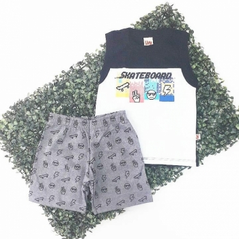 imagem 6737 CONJUNTO SKATE REGATA E SHORTS BRANCO CINZA LIVY