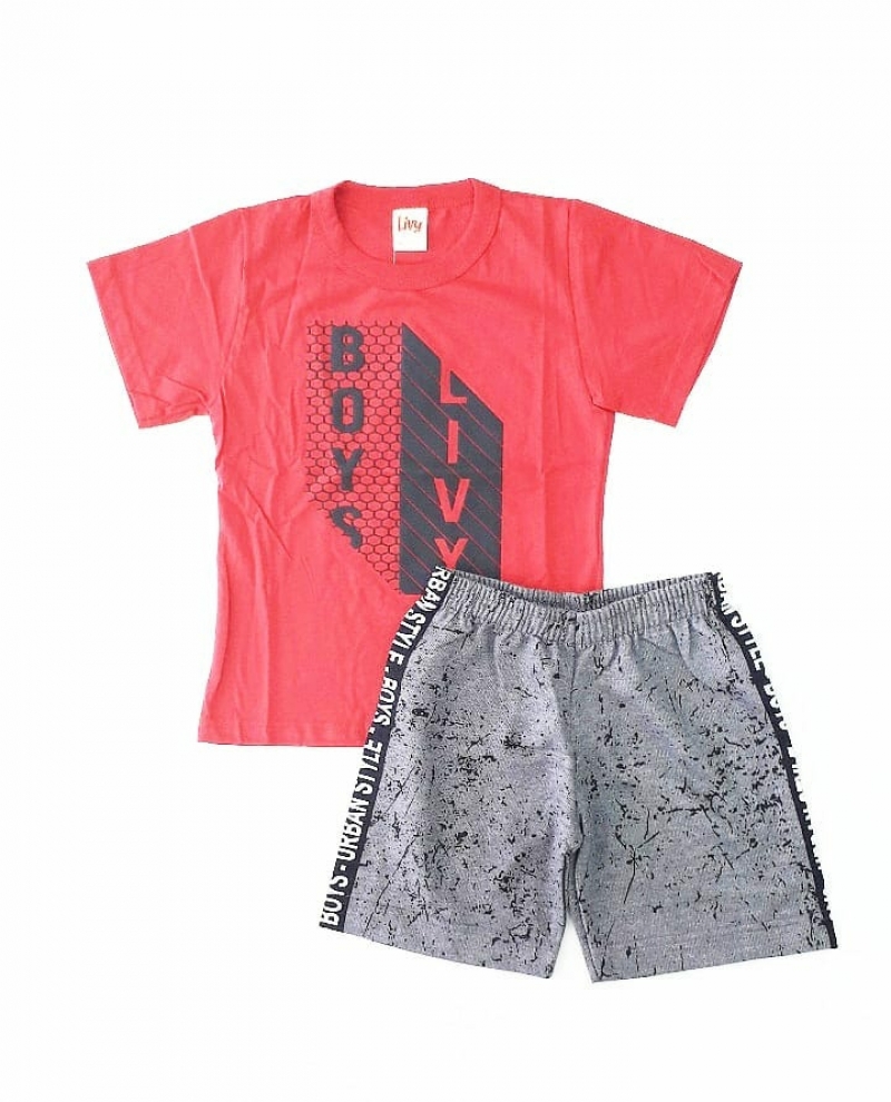 imagem 6752 CONJUNTO URBANO STYLE CAMISETA E BERMUDA VERMELHO LIVY