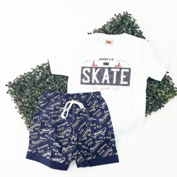 imagem 6753 CONJUNTO SKATE CAMISETA  BERMUDA ESTAMPADO BRANCO LIVY