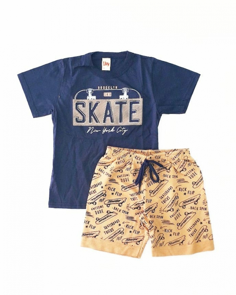 imagem CONJUNTO SKATE CAMISETA E BERMUDA ESTAMPADO MARINHO MENINO LIVY REF: 6753