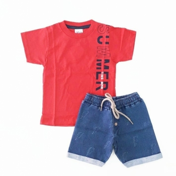 imagem 6875 CONJUNTO SUMMER VERMELHO  SHORT JEANS TIME KIDS 