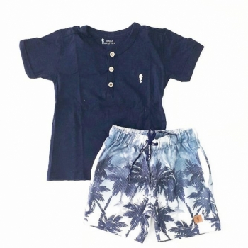 imagem O1064 CONJUNTO BATA MARINHO E BERMUDA ESTAMPADO ONDA MARINHA