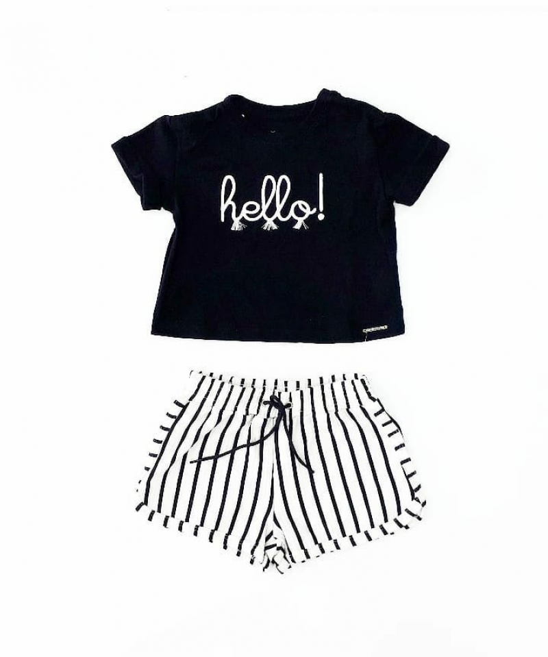 imagem A2621 CONJUNTO CROPPED SHORTS PRETO HELLO MENINA  AÇUCENA 