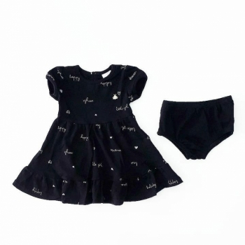 imagem A2676 CONJUNTO BABY VESTIDO E CALCINHA PRETO  AÇUCENA