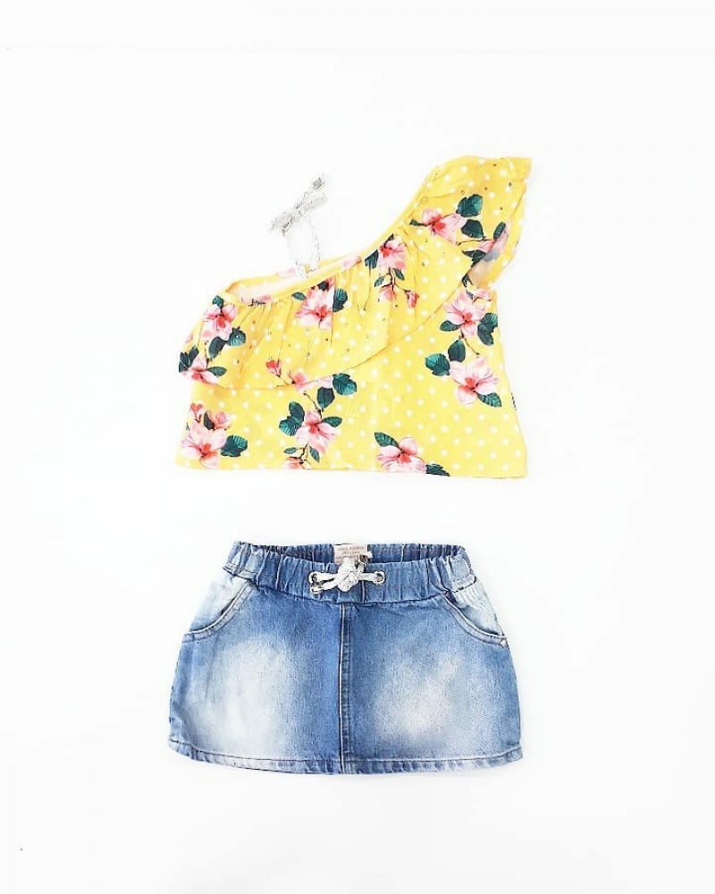 imagem 1261CONJUNTO CREPE SUBLIMADO  AMARELO JEANS LE PETIT