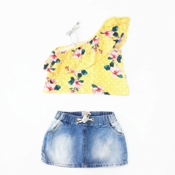 imagem 1261CONJUNTO CREPE SUBLIMADO  AMARELO JEANS LE PETIT