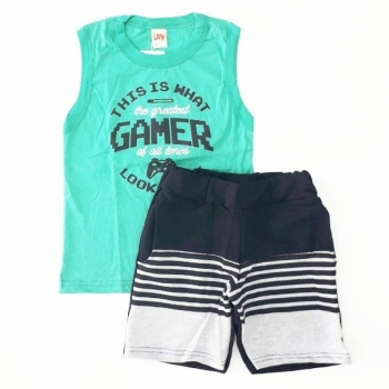 imagem 6759 CONJUNTO GAMER REGATA VERDE E  BERMUDA  LIVY