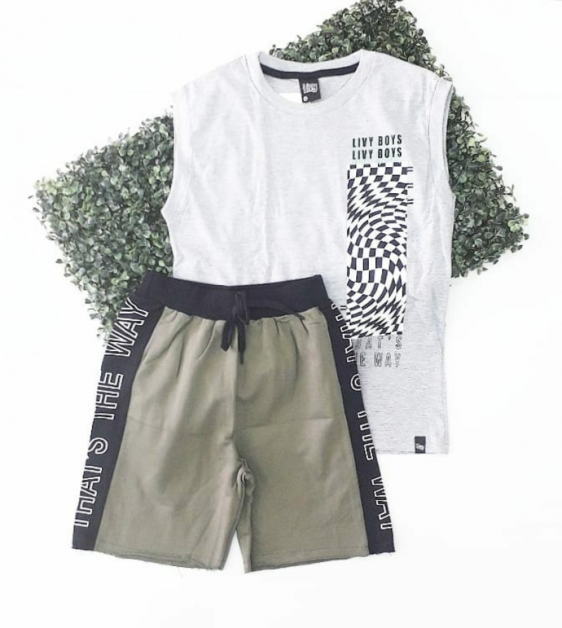 imagem 6775 CONJUNTO  REGATA  BERMUDA  BOY CINZA VERDE LIVY