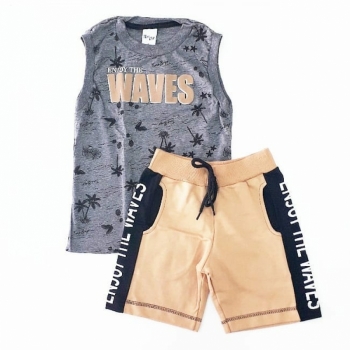 imagem 6901 CONJUNTO WAVES REGATA E BERMUDA CINZA BEGE TIME KIDS