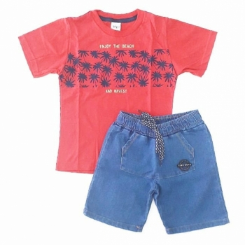 imagem 6890CONJUNTO ENJOY VERMELHO BERMUDA  MOLETOMJEANS TIMEKIDS