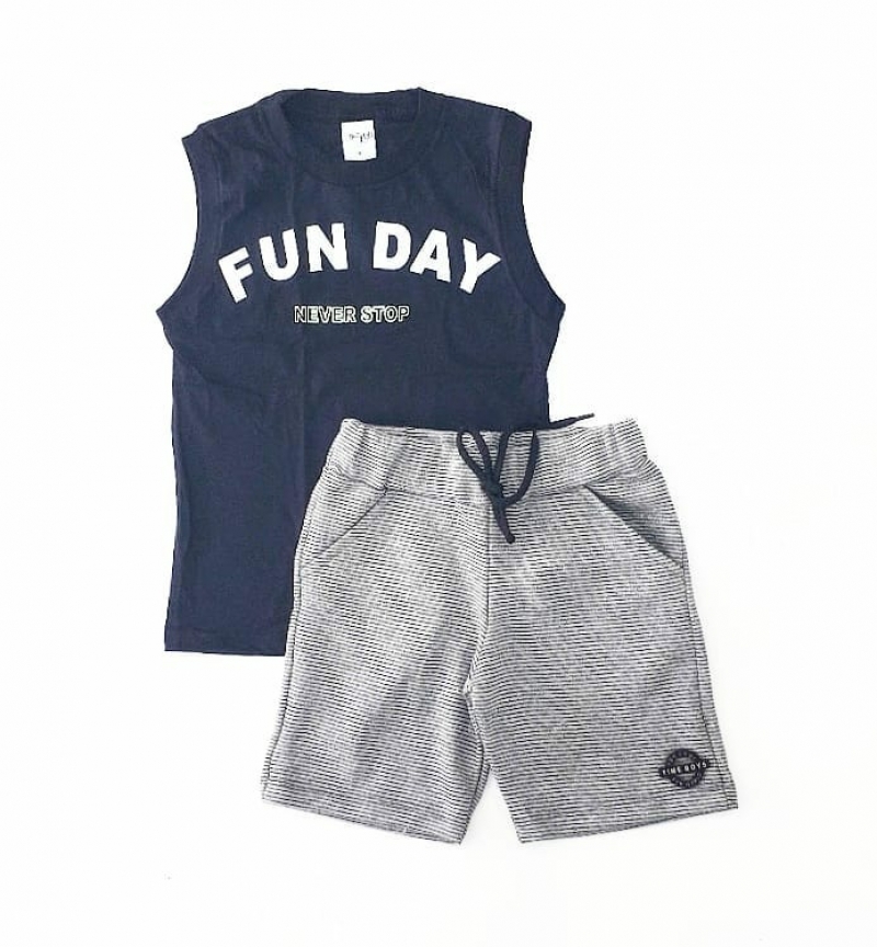 imagem  6897 CONJUNTO FUN DAY REGATA E BERMUDA  PRETO TIME KIDS