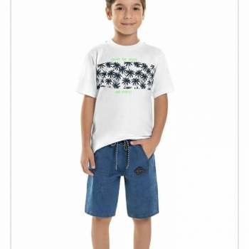 imagem 6890 CONJUNTO ENJOY BRANCO BERMUDA  MOLETOM JEANS TIMEKIDS