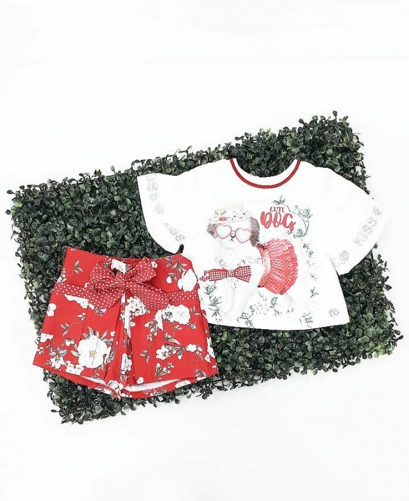 imagem 17210CONJUNTO  DOG BLUSA  SAIA SHORT VERMELHO PETIT CHERIE