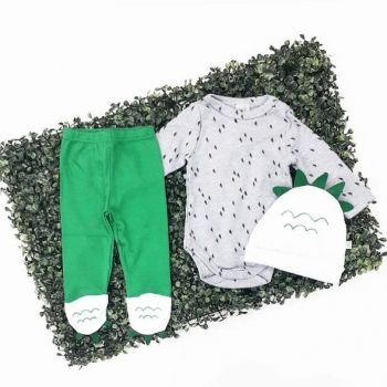 imagem 66578 CONJUNTO BODY, TOUCA E CALÇA  DINO VERDE PINGO LELÊ