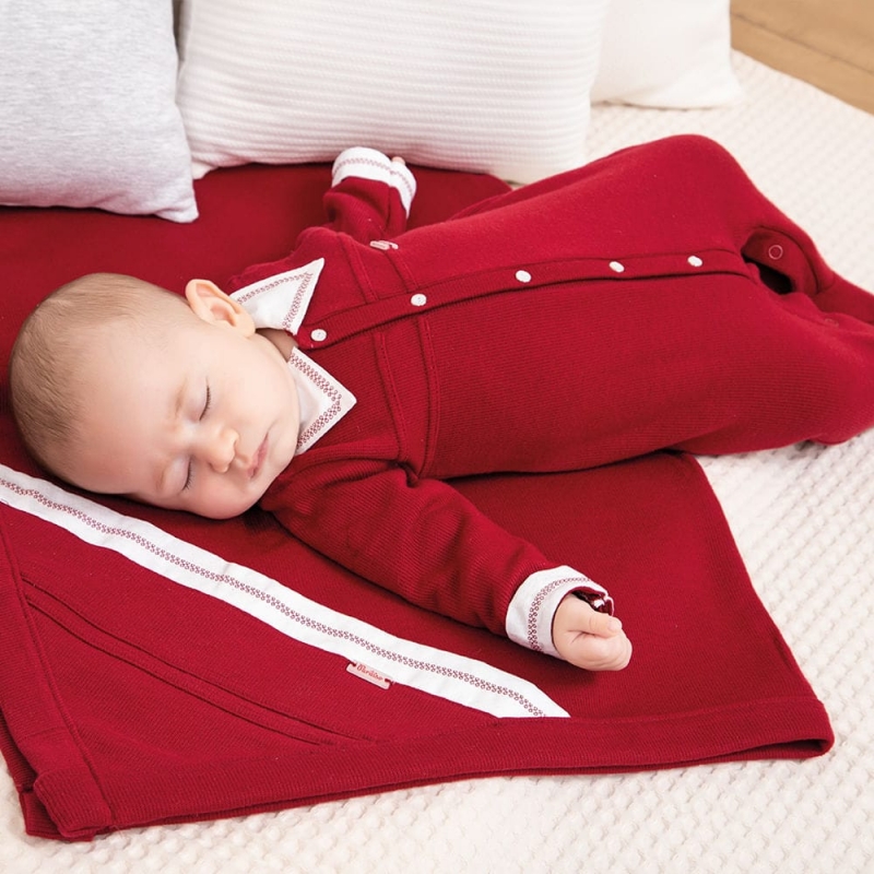 Jogo Maternidade em tricot Vermelho: Macacão longo + Manta - Up