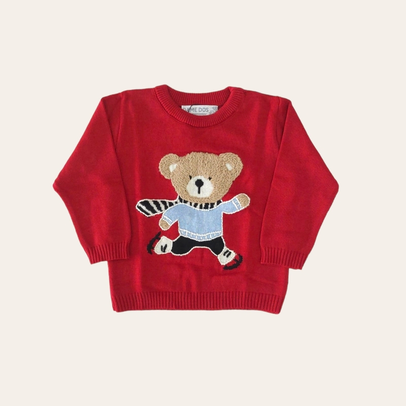 imagem 6734 BLUSA TRICOT URSO SKI BORDADO BORDÔ MENINO DAME DOS 