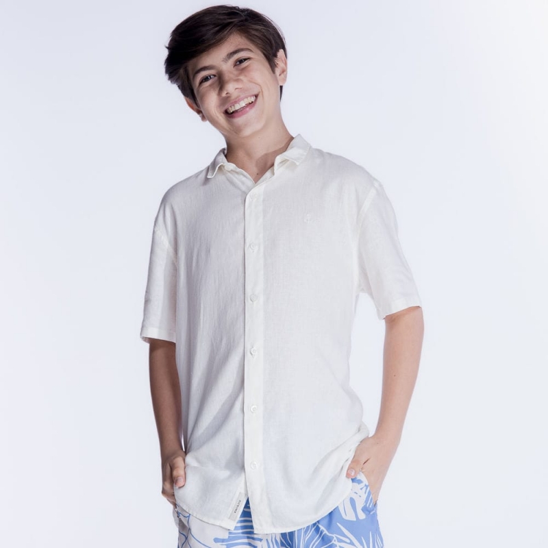 imagem 06212 CAMISA LINHO MENINO BRANCO SLIM KING&JOE PLAY COMFORT 