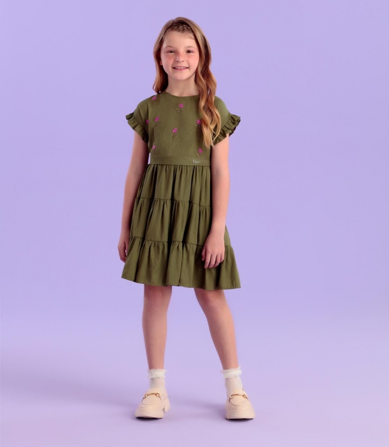 imagem VESTIDO INFANTIL COM BORDADO VERDE MATO PETIT CHERIE PARAISO - 22118