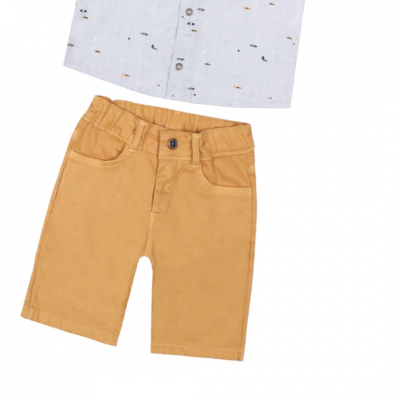 15562 CONJUNTO MASCULINO CAMISA EM TECIDO LEVE ESTAMPADO E SHORTS